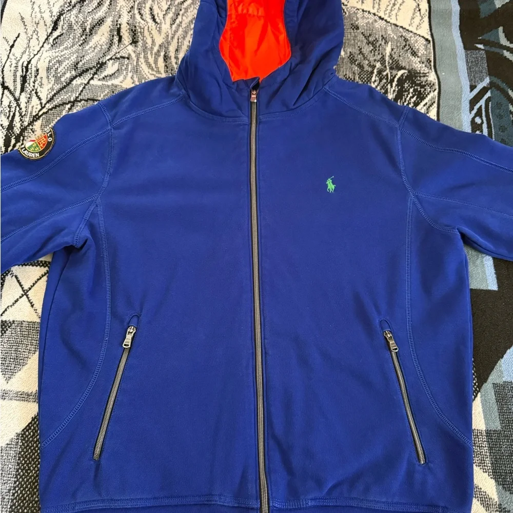 Polo Ralph Lauren Double Knit/Quilted Cookie Patch Royal Blue/Orange Zip Jacket